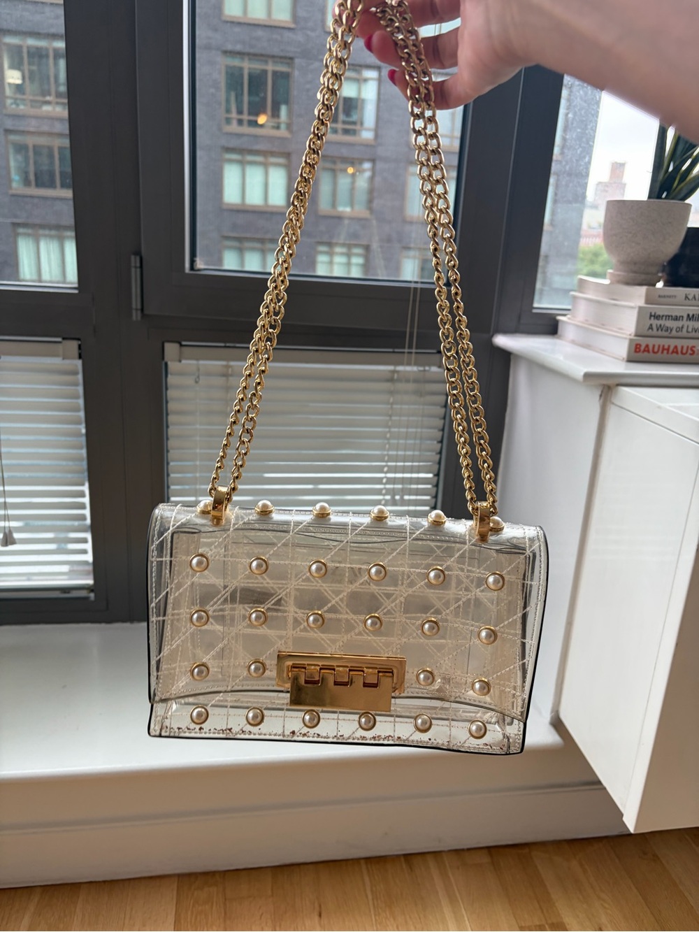 Zac Posen Gold Studded Clear Shoulder Bag with Chain Strap